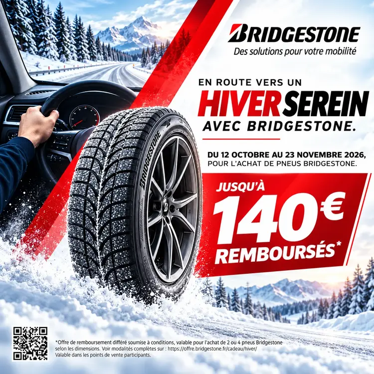 Jusqu'à 140€ pour l'achat de pneus Brigestone