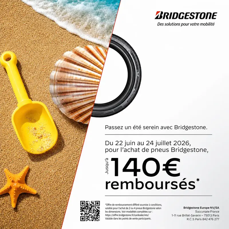 Jusqu'à 140€ Remboursés pour l'achat de pneus Bridgestone