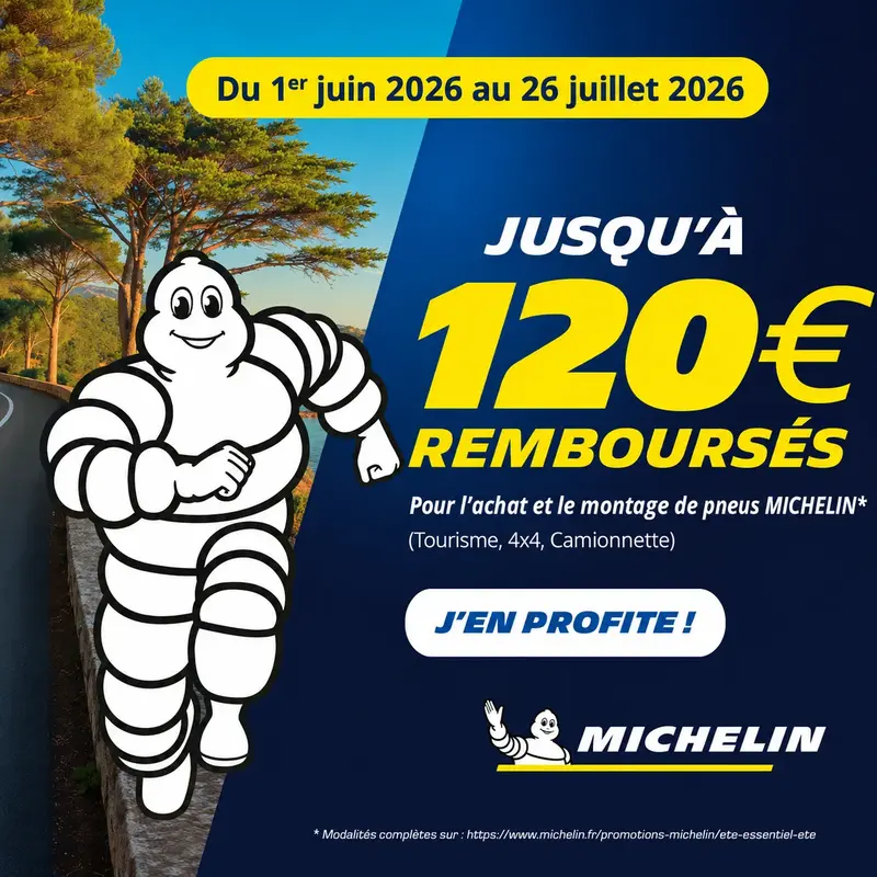 Jusqu'à 120€ pour l'achat et le montage de pneus MICHELIN